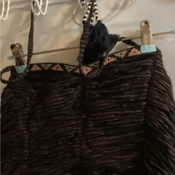 Free People Pink Flamingo Embroidered Halter Bohemian Strapless Top Size Medium - Picture 4 of 6